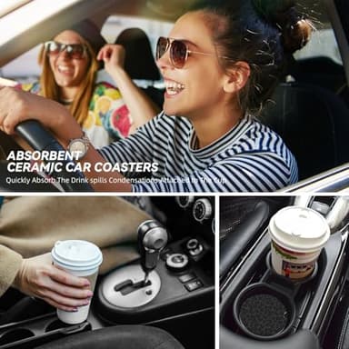 GACCAP Car Coasters for Cup Holders, 2 Pack Absorbent Ceramics Anti Slip Universal 2.56 Inch Car Cup Coaster for Women Men, Car Interior Accessories - Black Leopard Cheetah Print - Image 7