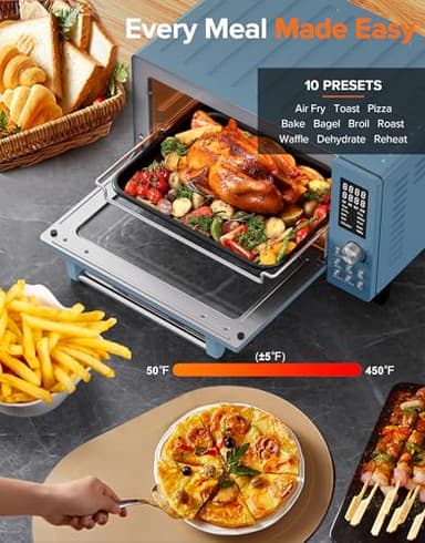 Nuwave Bravo Pro Smart Air Fryer Toaster Oven Combo, Airfryer Convection Oven Countertop, 10-in-1 Functions with Quicker & Even Crisp Technology, 1800W, 50-450°F, PFAS-Free, 21QT, Cozy Blue - Image 3