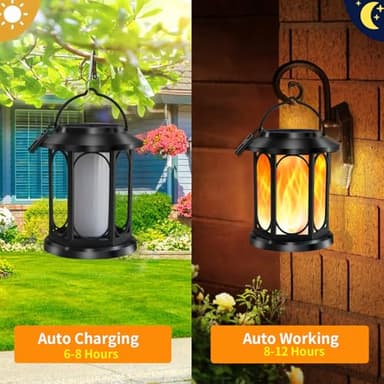 Solar Outdoor Lanterns Light Flickering Flame, Waterproof Outdoor Lanterns for Halloween Patio Garden Yard Deck Pathway, 4 Pack - Image 8