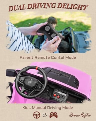 First Ride On 24V Ride on Toys for Big Kids, Licensed Ford Bronco Raptor 2 Seater Ride on Cars with Remote Control, Ride on Truck w/ 4-Wheeler Suspension, 3 Speeds, Led Lights, Bluetooth (24V, Pink) - Image 5