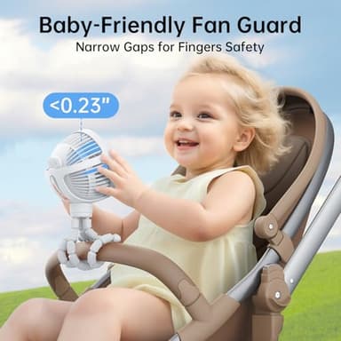 GUSGU Stroller Fan Clip on for Baby, Flexible Tripod & Rechargeable Battery, Small Personal Fan, Mini Portable Fan for Travel, Handheld, Car (White) - Image 2