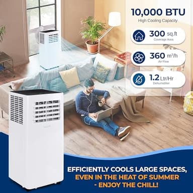 SereneLife Small Air Conditioner Portable 10,000 BTU with Built-in Dehumidifier - Portable AC unit for rooms up to 450 sq ft - WiFi app + Remote Control, Window Mount Exhaust Kit - Image 2