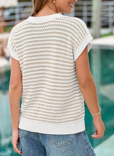 EVALESS Womens Sleeveless Sweater Vest Lightweight Round Neck Knit 2025 Summer Trendy Pullover Sweaters Tank Tops Khaki Large - Image 4