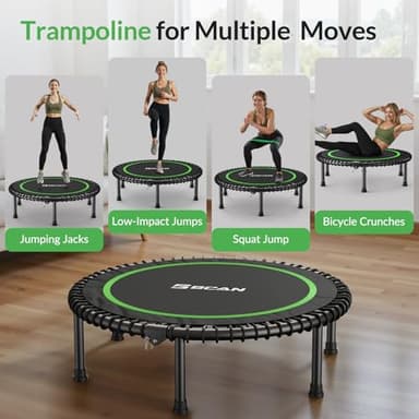 BCAN 40" Adult Fitness Trampoline with Durable Bungees, Stable & Quiet Exercise Rebounder,Great Mini Trampoline for Indoor/Garden Workout - Green - Image 4