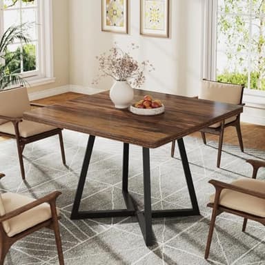 Tribesigns Square Dining Table for 2, 31.5" Industrial Dinner Table with Metal Base, Kitchen Table for Dining Room, Small Space, Apartment, Rustic Brown & Black - Image 1