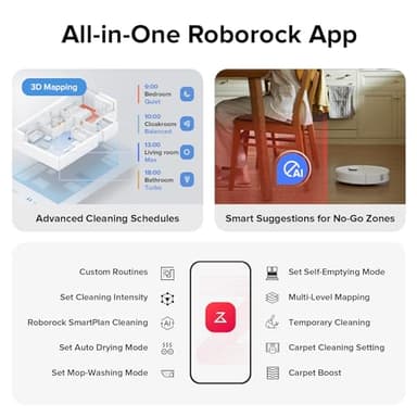 roborock Qrevo S Robot Vacuum and Mop, Self-Drying, Auto Mop Washing, 7000Pa Suction, Self-Emptying & Refilling, 10mm Mop Lifting, 200RPM Spinning Mops, Smart Obstacle Avoidance, White - Image 7