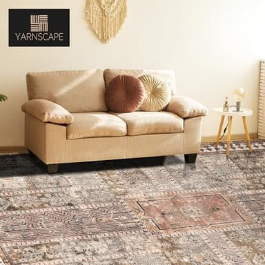 YARNSCAPE Vintage 9' x 12' Washable Area Rug - Stylish Indoor Rug for Living, Dining or Bedroom - Lightweight Carpet with Non-Slip Backing - Foldable for Easy Placement and Maintenance - Ivory - Image 3