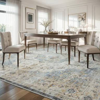 AMOAMI Area Rug - 8x10 Vintage Soft Aqua Rug for Living Room, Bedroom, Dining Room, Office - Non Slip, Washable Carpet - Image 6
