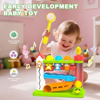 Ussybaby Toddler Musical Toys for 1+ Years Old Boy,Motor Skills Developmental Baby Toy 12-18 Months,Bilingual Toddler Learning Ball Drop Toy, Birthday Gift Toys for 1 2 Year Old Boys & Girls(Green) - Image 2