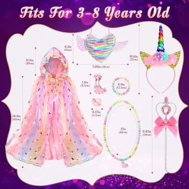Fedio Princess Dress up for Girls,Unicorn Light up Princess Cape Set,Light up Princess Dress with Unicorn Toys for Girls 3-8 Halloween - Image 6