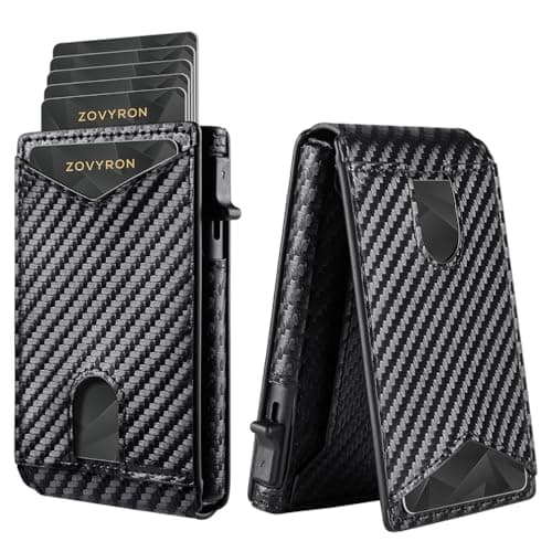 ZOVYRON Slim Wallet For Men Pop Up Card Wallet Minimalist RFID Blocking Credit Card Holder with ID Window,Bifold Carbon Fiber Front Pocket Wallet - Image 1