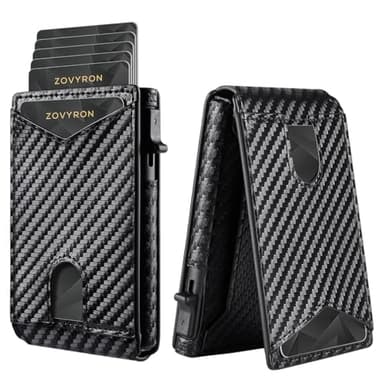 ZOVYRON Slim Wallet For Men Pop Up Card Wallet Minimalist RFID Blocking Credit Card Holder with ID Window,Bifold Carbon Fiber Front Pocket Wallet - Image 1