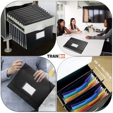 TRANBO 7-Pockets Hanging File Folder with Retractable Hooks for Filing Cabinet, Letter Size Expandable Accordion File Organizer with Elastic Band for File Frame or On-The-Go Use (6 Pack) - Image 3