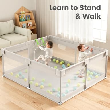 ZEEBABA Extra Large Baby Playpen - 69×59in Playpen for Babies and Toddlers, Play Pen with Gate, Play Yard Baby Fence Play Area Zone Indoor, Sturdy Kids Play Pin - Image 4