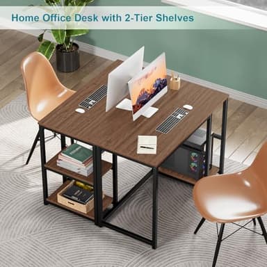 SINPAID Computer Desk 47 inches with 2-Tier Shelves Sturdy Home Office Desks with Large Storage Space Modern Gaming Desk Study Writing Laptop Table, Brown - Image 6