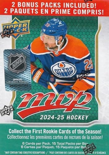 2024 2025 Upper Deck M V P Hockey Series Unopened Blaster Box of 15 Packs with Chance for Rookies Plus #1 Draft Picks Cards and Blaster Exclusive Gold Scripts - Image 1