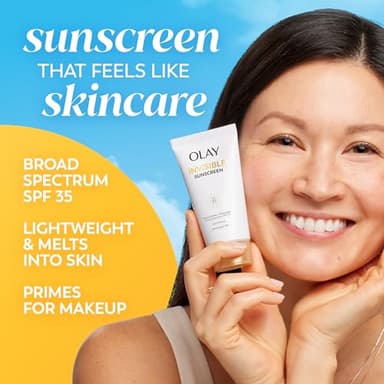 Olay Invisible Sunscreen, SPF 35, 100% Invisible Facial Sunscreen and Makeup Primer - Fragrance-Free, Weightless, No White Cast Broad Spectrum Sun Protection with Vitamin C & E, Aloe Vera, 1.7 Oz - Image 10