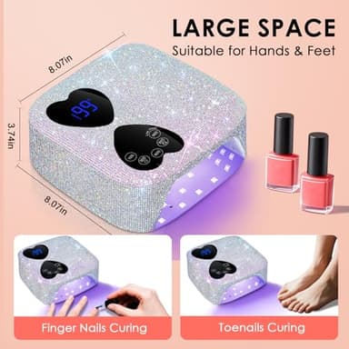 UV LED Nail Lamp Cordless, HUITINE 80W Rechargeable UV Light for Gel Nails, Professional Gel Light Dryer with 5 Timers & Mirror Base, Sparkling Rhinestones Diamond Curing Lamp for Salon & Home - Image 7