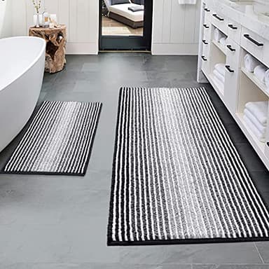 BSICPRO Bathroom Rugs and Mats Sets, 2 Piece Thick Absorbent Chenille Bath Mat Rug Set Non Slip, Soft Shaggy Bath Room Floor Mats for Bathroom, Machine Washable (20" x 47" Plus 16" x 24", Black) - Image 1