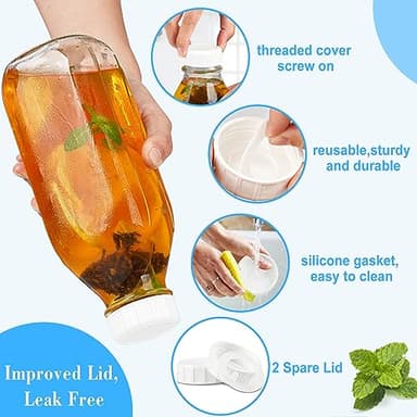 Liter Glass Milk Bottles w Scale, 100% Airtight Heavy Duty Screw Lid - 4 Pack 32 Oz Drinking Jars w Lids - Glass Bottles for Milk, Honey, Jam - Dishwasher Safe(Extra 2 Lids and 1 Pour Spout) - Image 3