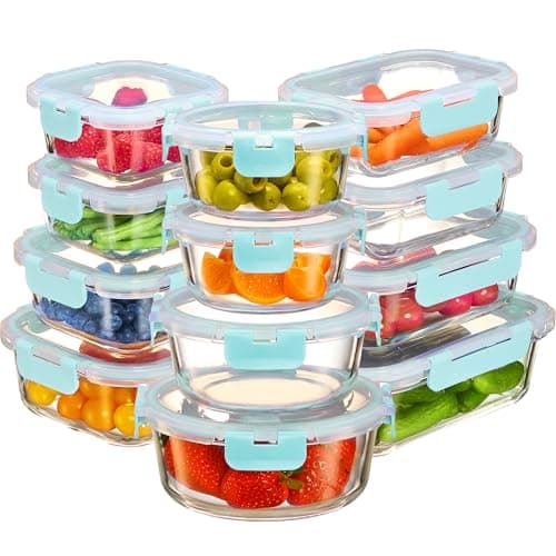 FineDine 24 Piece Glass Storage Containers with Lids - Leak Proof, Dishwasher Safe Glass Food Storage Containers for Meal Prep or Leftovers, Teal - Image 1