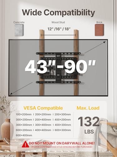monTEK Ultra Slim TV Wall Mount for 43-90 Inch TVs | 1.1" Thin Low Profile Full Motion Bracket | Dual Swivel Articulating Arms with Tilt | Max VESA 600x400mm | Holds 132lbs | Fits 16"/18" Studs - Image 2