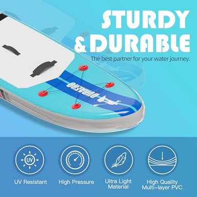 Inflatable Stand Up Paddle Board with SUP Accessories & Backpack. Paddle Boards for Adults. Non-Slip Deck, Wide Stance, Bottom Fin, Double Action Pump. - Image 5