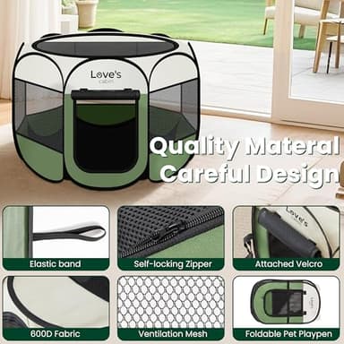 Love's cabin Pet Puppy Dog Playpen, Medium Dog Tent Crates Cage Indoor/Outdoor, Portable Playpen for Cat, Foldable Pop Up Dog Kennel Playpen with Carring Case, Removable Zipper Top, Olive Green - Image 4