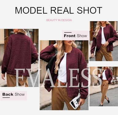 EVALESS Spring Bomber Jackets for Women Dressy Casual Summer Clothes Trendy 2025 Holiday Outfits Cute Jacquard Jackets Long Sleeve Zip Up Cropped Red Jeacket Lightweight Coat with Pockets, Medium - Image 5