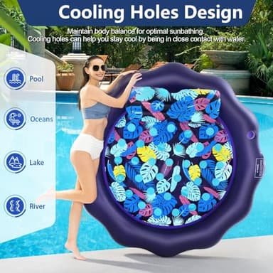 SUIMOT Inflatable Pool Floats Adult Size - 77" X-Large Heavy Duty Tanning Floating Mat Cooling Holes Lounger with Pillow, Pool Floaties Bed with Cup Holders for Backyard Swimming Pool Party, Purple - Image 5