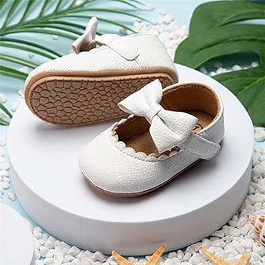 Meckior Infant Baby Girls Bowknot Mary Jane Flats Shoes Toddler Princess Wedding Dress Shoe Newborn Soft Rubber Sole Crib Sneaker Shoes - Image 3