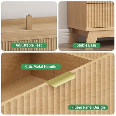 Fluted Dresser for Bedroom with 7 Drawers, 48" Wide Modern Chest of Drawers with Metal Handle, Wood Dresser TV Stand, Wooden Closet Clothes Storage Organizer for Living Room, Hallway, Natural Oak - Image 6