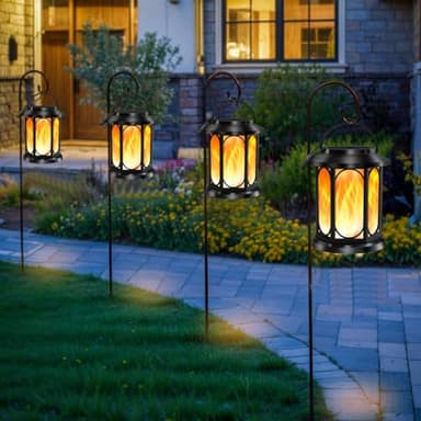 Solar Outdoor Lanterns Light Flickering Flame, Waterproof Outdoor Lanterns for Halloween Patio Garden Yard Deck Pathway, 4 Pack - Image 2