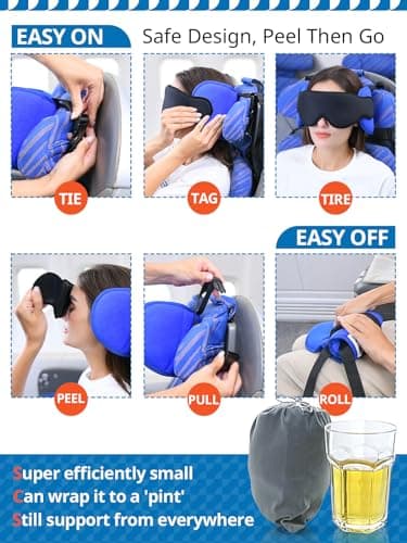 SARISUN Travel Pillows for Airplanes, Airplane Pillow for Long Flight, Airplane Head Strap with Eye Mask for Sleep, Travel Neck Pillow for Car Road Trip, 360° Support Headrest, Stop Bobblehead, Black - Image 4