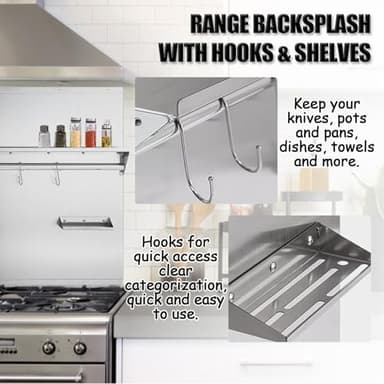 Atatod Range Backsplash, 36 x 29.5 Inch Range Hood Wall Shield with Built-in Storage Shelf & Hanging Rack, Stainless Steel Backsplash for Stove Easy Installation - Image 4