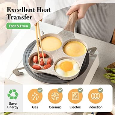 CAROTE Egg Pan Omelette Pan, 4-Cup Nonstick Granite Omelette Skillet - Pancake Pan and Healthy Egg Cooker Suitable for Gas Stove & Induction Cookware - Image 2