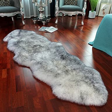 LLB Genuine Sheepskin Area Rug Wool Rug Fur Carpet Fluffy Shaggy Fur Rug for Living Room Kids Bedroom Real Sheepskin Throw Lambskin Rugs Sofa Mat Chair Seat Covers (Snow Grey, 2 x 6 ft Sheepskin) - Image 1