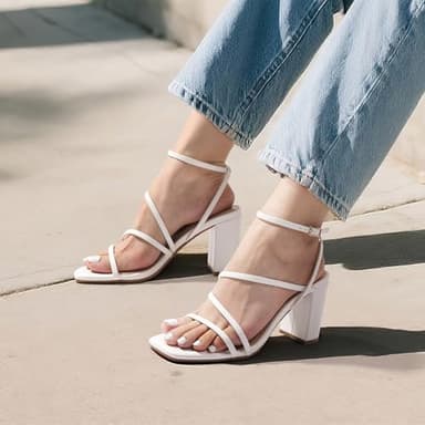 DREAM PAIRS Women's Heels Chunky Block Strappy Square Open Toe Ankle Buckle Heeled Sandals Wedding Party Dress Shoes Indie,Size 7,White,SDHS2428W - Image 8