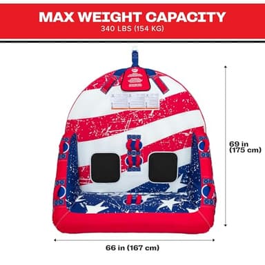 Airhead Big Mable, 1-2 Rider - Inflatable Towable Tube for Boating and Water Sports, Heavy Duty Full Nylon Cover & Zipper with EVA Foam Padding, Easy Inflating & Deflating - USA Stars & Stripes - Image 3