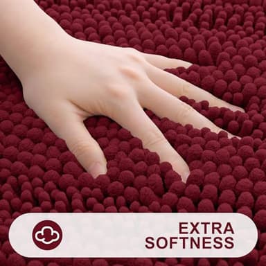 Grandaily Chenille Striped Bathroom Rugs 59x35, Extra Thick and Absorbent Bath Mats, Non-Slip Soft Plush Shaggy Shower Carpet, Machine Wash Dry, Bath Rug for Bathroom, Burgundy - Image 3