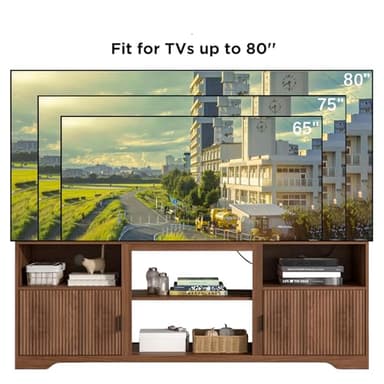 Fluted TV Stand for Tvs up to 80",Mid Century Modern TV Stand with Open Adjustable Shelf,Entertainment Center Wood TV Media Console with Cord Holes,TV Stand for Living Room Furniture Bedroom,Walnut - Image 5