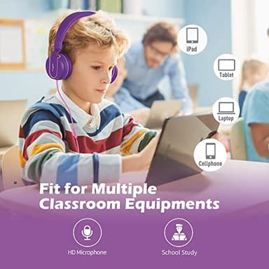 Kids Headphones, AILIHEN I35 On-Ear Headphones for School, Safe Volume 93dB, HD Mic Stereo Headphone for Kid Girls Children, Foldable Wired 3.5mm for Chromebook, Laptop, Computer, Tablet (Pink Purple) - Image 4