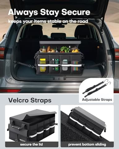 HOTOR Car Trunk Organizer - Foldable Trunk Organizer for SUV, Car Storage with Reflective Strips & Securing Cover, Large Capacity Car Accessories for Truck, Van & Sedan, Black, 22.1" x 12.6" x 11.0" - Image 5