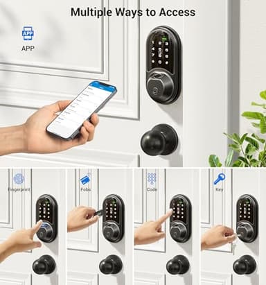 Veise RZ07C Smart Locks for Front Door, 2 Knob Handle Set, Fingerprint Keyless Entry, App Control Biometric Lock, Electronic Digital Touchscreen Keypad Deadbolt, Easy Install, Auto Lock, Matte Black - Image 2
