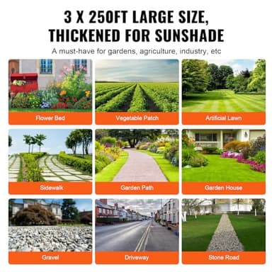 VEVOR 3FTx250FT Premium Heavy Duty Weed Barrier Landscape Fabric, 5OZ Woven Geotextile Fabric Under Gravel, High Permeability for Weed Blocker Weed Mat, Driveway Fabric, Weed Control Garden Cloth - Image 6