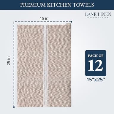 LANE LINEN Kitchen Towels Set - 100% Pure Cotton Dish Towels for Kitchen, Super Absorbent Kitchen Hand Towel, Tea Towels, Soft & Durable Dish Cloths, Pack of 12 – 14”x25”, Beige - Image 2