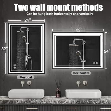 24“ x 32” LED Mirror for Bathroom LED Bathroom Mirror Anti-Fog Dimmable 3 Colors Bathroom Mirror with Lights Smart Mirror Memory Wall Mounted Front and Backlit Horizontal/Vertical - Image 7