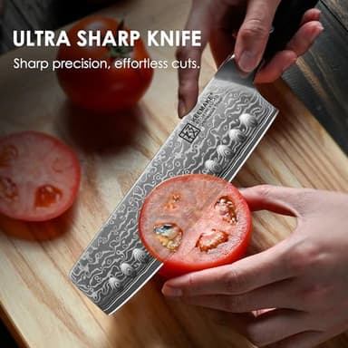 KEEMAKE Nakiri Knife 7in Ultra Sharp Meat Cleaver and Vegetable Chopper, Damascus Kitchen Knives with Full Tang G10 Ergonomic Handle, Japanese Knife for Kitchen - Image 4