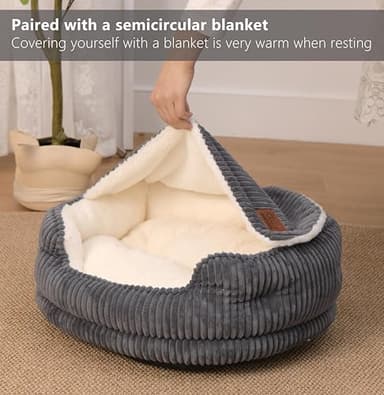 OMLIVLIES Cat Beds for Indoor Cats,with Soft Hooded Blanket.Comfortable Cute cat Bed,Removable Inner pad Washable with Non-Slip Bottom,Cozy Kitten、Small Dog Bed (Dark Grey) - Image 4