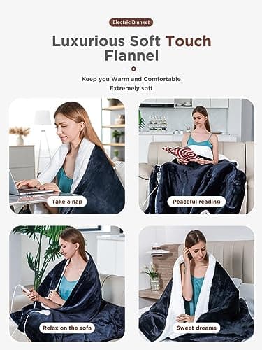 Electric Blanket Heated Throw,Double-Sided Flannel&Sherpa Electric Throw with1-9 hrs Timer Auto-Off & 8 Heating Levels,ETL Certification,Machine Washable,Heated Protection Ultra Soft Warm - Image 6
